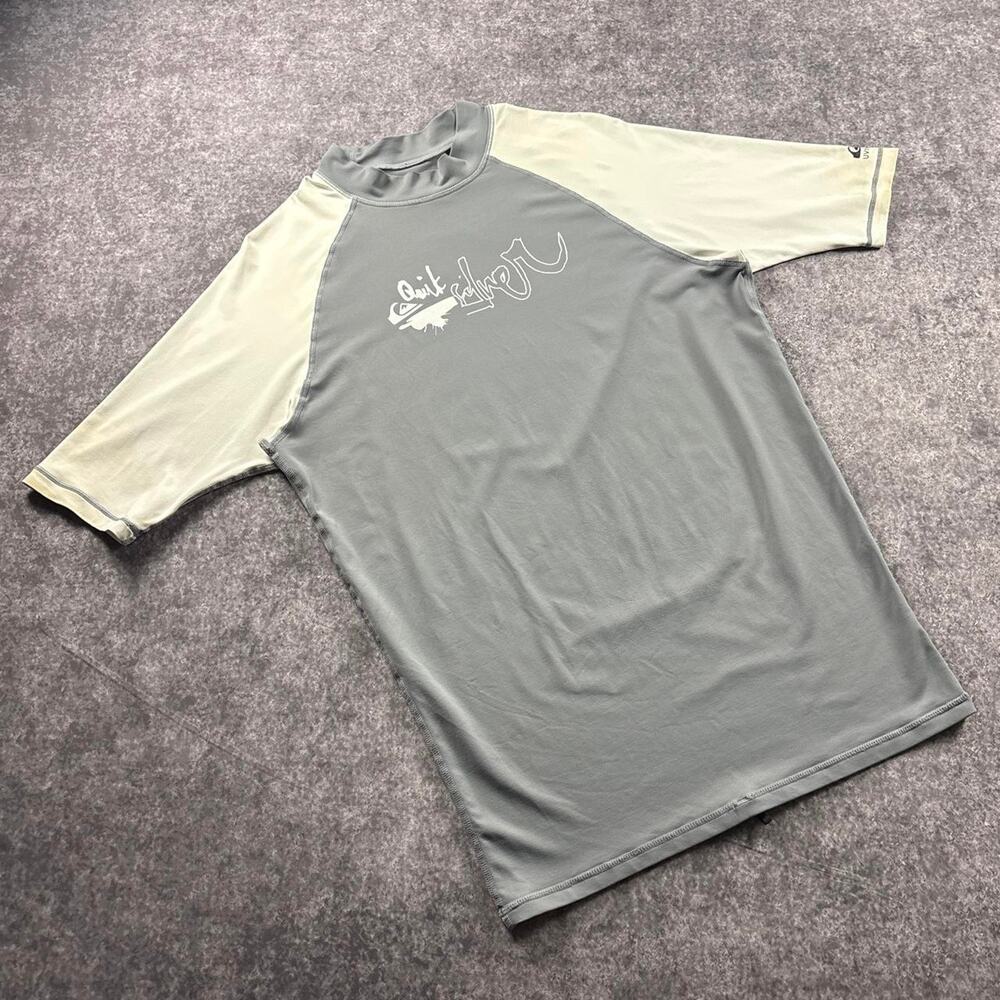 Quiksilver Surf Rash Guard Mens XL Gray Short Sleeve Swim Shirt UV Protection